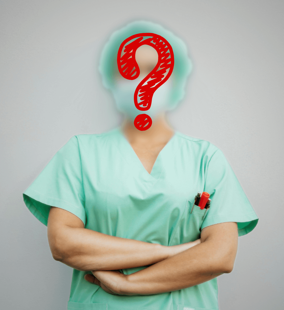 Nurse with question mark on head, send in your testimonials.
