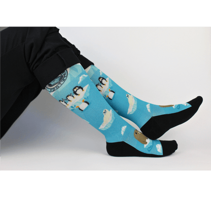 Compression socks for nurses with a polar theme, landscape view.